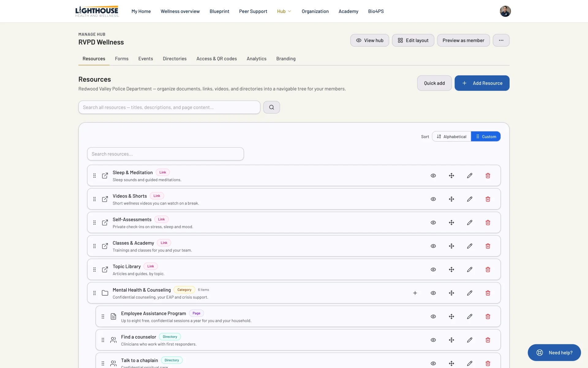 Managing the hub