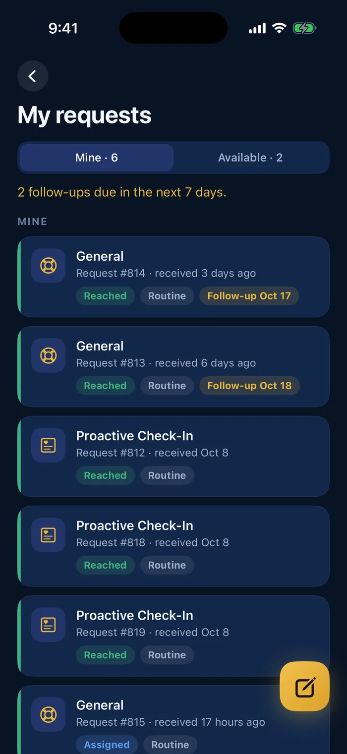 My requests in the app