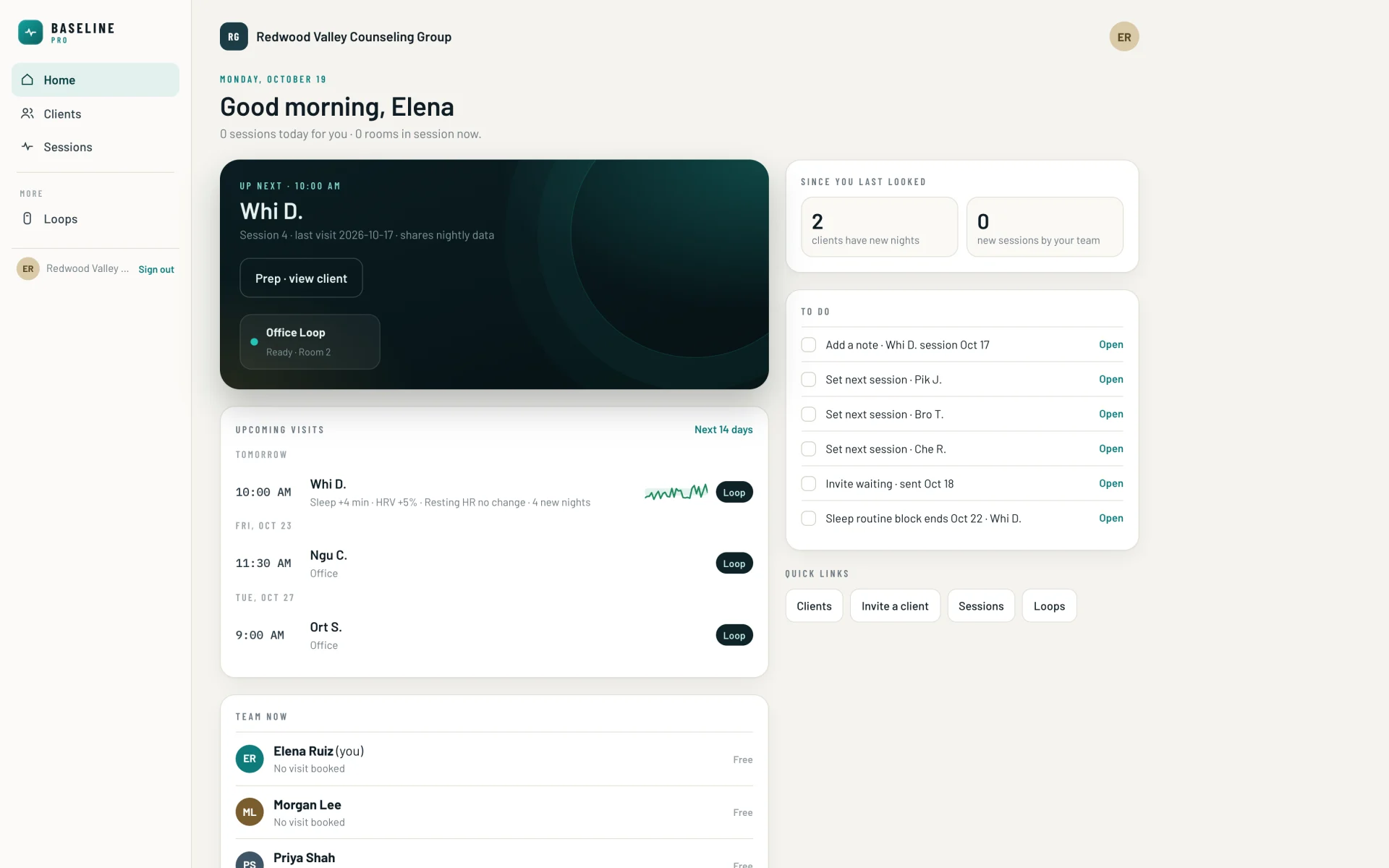 Baseline Pro home for a clinician