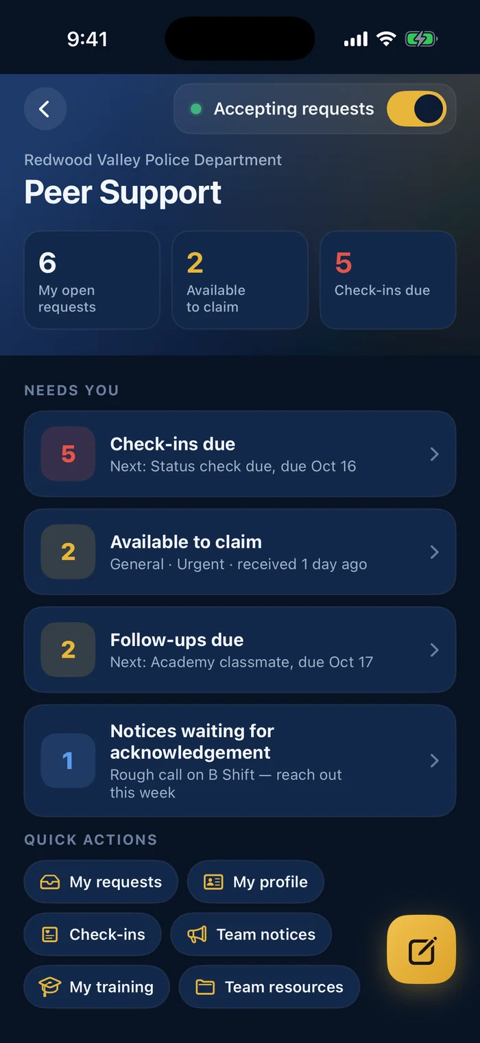 The peer team in the app